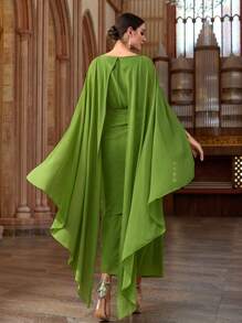 Al Najma Women's Solid Color Round Neck Batwing Sleeve Waist Tie Dress, Arabian Dresses