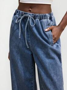 Maija 女士蓝色牛仔裤 舒适松紧腰带 轻便舒适牛仔裤 适合夏季休闲牛仔裤 - 中等水洗藍 - 查看 3