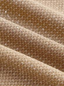 Maija Spring And Summer New Style Khaki Glitter Knitted One-Shoulder Top Waisted Sexy Skirt Women's Two-Piece Set Urban Modern Elegant Sleeveless Daily Casual Commuting Suitable For Going Out On Holiday, Holiday Party, Wedding Date Wear - Brown - View 10