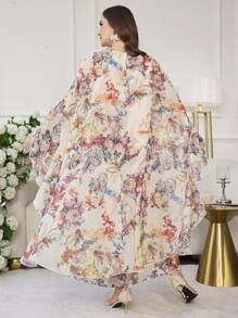 Modelyn Plus Size Floral Print Chiffon Elegant Dress - Multicolor - View 6