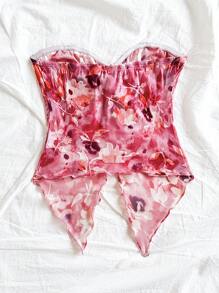 Soleia Top sin tirantes cómodo para vacaciones, con tela texturizada y estampado, adecuado para vacaciones, citas, tardes del Día de San Valentín - Multicolor - Ver 2