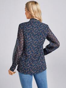 SHEIN LUNE Summer Casual Resort American Country Style Ditsy Floral Bow Blouse Bohemian - Multicolor - View 5
