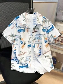 SHEIN Áo thun polo cổ bẻ tay ngắn họa tiết cây cọ dễ thương cho bé trai tuổi mới lớn, thích hợp mặc đi làm, đi học, mặc thường ngày, thể thao, xuân/hè, đi nghỉ - Màu be - Xem 3