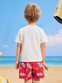 CoComelon X SHEIN Young Boy Banana Print White Simple Casual Versatile Short Sleeve T-Shirt - White - View 3