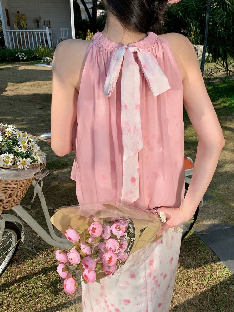 Women Summer Casual Long Patchwork Ditsy Floral Sleeveless A-Line Sundress, Sweet And Romantic Maxi Dress