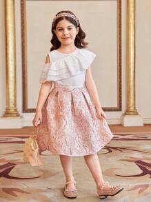 SHEIN 2 pezzi/set Top casual a collo tondo monocromatico e gonna mini per giovani ragazze