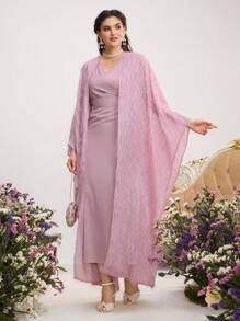 Al Najma Conjunto de ropa árabe para mujer: Abaya de manga abombada y vestido