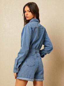 Poéselle Women's Casual Simple Long Sleeve Denim Jumpsuit,Summer Outfits For Women,Western Wear Women,Concert Outfit Women,Cowgirl,Going Out Outfits - Light Wash - View 7