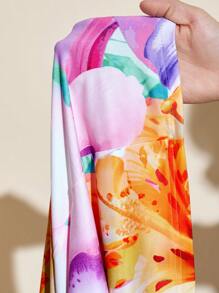 Slaydiva Elegant Floral Print Sleeveless Bodycon Dress For Women, With Waist Cutout Detail And Side Slit, Suitable For Summer Vacation