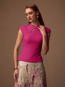 MOTF PREMIUM CAMISETA SLIM FIT CON CUELLO MANDA - Rosa Fucsia - Ver 5