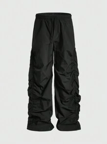 ROMWE MEN Street Life Pantalones largos sueltos de hombre con pliegues laterales y capas
