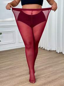 SHEIN CURVE+ Leggings de malla transparente para mujer de talla grande - Burdeos - Ver 3