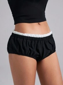 Easelle Women's Casual 2 In 1 Contrast Color Flower Bud Shorts - Black and White - View 6