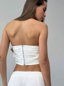 Aloruh Blusa Branca Sólida Minimalista com Silhueta Evasê Plissada e Elegante - Branco - Visão 2