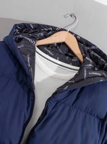 SHEIN Cottnline Men Allover Printed Lining Regular Hooded Padded Coat - Navy Blue - View 7