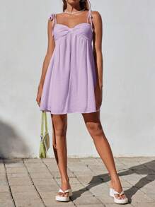 SHEIN EZwear 1pc Women Solid Color Ruffle Loose Mini Cami Babydoll Dress,Lavender Dress - Mauve Purple - View 5