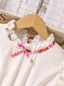 SHEIN Tween Girls Minimalist Fashion Casual Everyday Digital Print Pleated Dress - Apricot - View 5