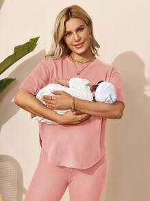 SHEIN Maternity Casual 2 Pieces Nursing Outfit - Pink - View 5