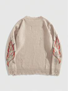 ROMWE MEN Street Life Men's Autumn/Winter Angel Logo Long Sleeve Crew Neck Sweater - Khaki - View 2