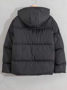 RueChic Men Allover Printed Lining Regular Hooded Padded Coat - Black - View 2