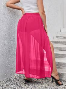 SHEIN VCAY 大码休闲日常穿着简约设计百褶裙 - 玫紅色 - 查看 2