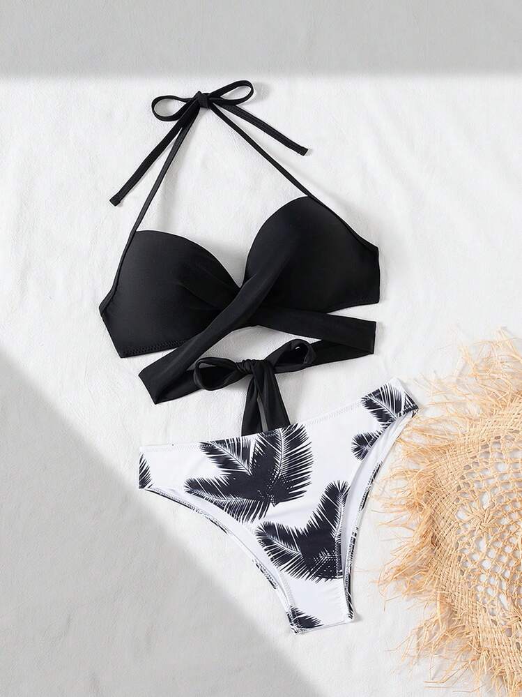 Floral Print Knot Front Halter Bikini Set | SHEIN USA
