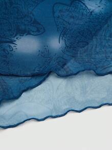 Flirla 大码女式蝴蝶印花休闲不对称下摆吊带背心，夏季 - 藍色 - 查看 4