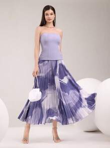 Modelyn Váy xếp ly in họa tiết tie-dye có viền bandeau dành cho nữ - Màu tím - Xem 2
