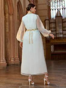 Al Najma Women's Elegant Butterfly Pattern Turkish & Arabic Traditional Long Dress