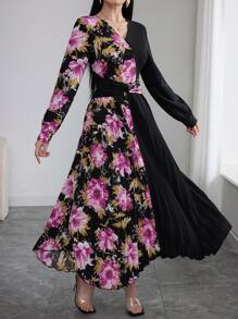 Modelyn Robe plissée élégante à imprimé floral patchwork pour femme - Multicolore - Voir 7