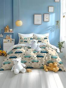 2/3pcs Cute Cartoon Car & Star Pattern Printed Washed Microfiber Bedding Set, Soft & Comfortable, Suitable For Bedroom, Guest Room, Children's Room, Parent-Child, Hotel, School Dormitory (Including Pillowcase) - Multicolor - View 4
