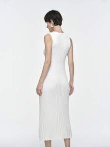 Aalyst Women's White Knit Sleeveless Ribbed Midi Dress: Elegant And Fitted Style - Beige - View 2