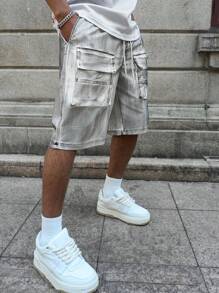 PAVTROS Manfinity Streetrush Men's Cargo Drawstring Waist Loose Casual Shorts - White - View 1