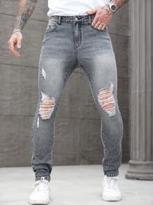 Manfinity LEGND Men's Light Grey Washed Stretch Skinny Jeans, Urban Chilled - Light Grey - View 6