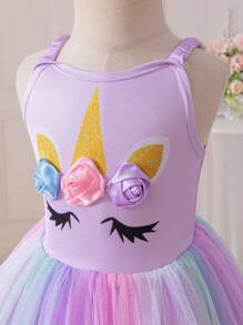 SHEIN Playful Pals 0-3岁女婴梦幻可爱多色多巴胺彩虹薄纱连衣裙 - 彩色 - 查看 8