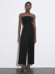 Maija 女士纯色阔腿休闲连体裤 - 黑色 - 查看 5