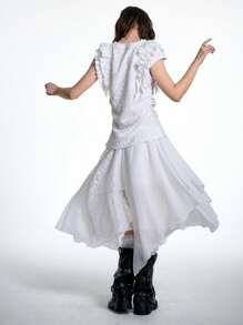 Coolane Falda blanca asimétrica de encaje transparente y contraste para mujer, ideal para citas, salir y conciertos en primavera y verano - Blanco - Ver 2