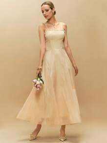 Poéselle Women's Dresses Tulle Ruffle Neck Flowy Dress Cinnamon Dress Women's Elegant Solid Color Maxi Slip Dress Wedding Dresses Wedding Season Guest Dresses Romance Women Dresses Sundress Summer Women Outfit Summer Women Dresses Boho Summer Dress Summer Clothes Long Dress Spring Women Dresses Spring Women Outfits Easter Women Dress Spring Dress Festival Outfits Cute Summer Women Clothes Women Clothing Casual Women Dresses - Baby Pink - View 2