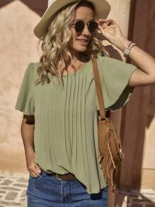 LanaWest 女士编织纯色夏季假日衬衫 - 綠色 - 查看 6