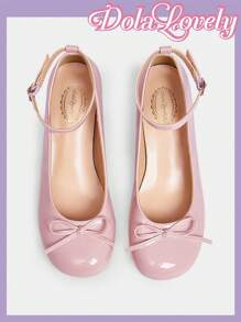 Dola Lovely Bombas de tacón grueso con punta redonda, tira trasera con moño, zapatos de tacón alto elegantes para dama