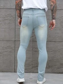 Manfinity LEGND Deep Blue Washed Loose Fit Straight Leg Casual Jeans, Urban Chill Style - Dark Wash - View 2