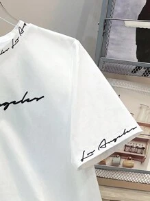 SHEIN 2 piezas Camiseta de manga corta con cuello redondo y estampado de letras sencillo, y pantalones cortos, informal para adolescentes, adecuado para usar en primavera y verano; ropa de adolescente; chaquetas para adolescentes, vuelta al cole en primavera