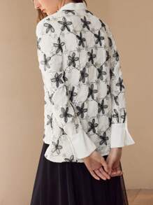 MOTF BLUSA ABOTONADA CON BOTONES CONTRASTANTES DE LENTEJUELAS - Blanco y Negro - Ver 6