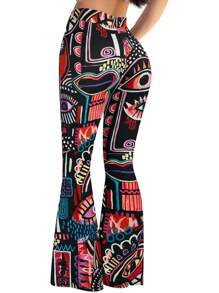Breezaya Plus Size Women Digital Print Slim Flared Pants - Multicolor - View 2