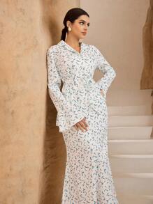 Graceveil 2pcs Women Floral Print Flare Sleeve Top And Long Fishtail Skirt Set