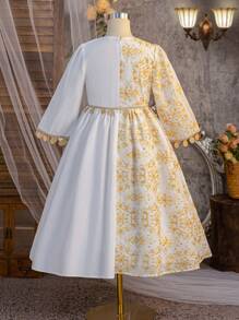 SHEIN Váy nghỉ mát thêu viền dệt thanh lịch cổ điển cho bé gái tuổi mới lớn - trắng - Xem 11