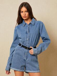 Poéselle Women's Casual Simple Long Sleeve Denim Jumpsuit,Summer Outfits For Women,Western Wear Women,Concert Outfit Women,Cowgirl,Going Out Outfits - Light Wash - View 4