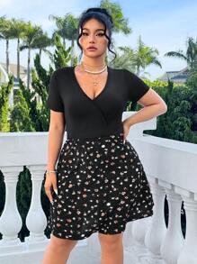 SHEIN EZwear Plus Size Valentine's Day Heart Print Casual Dress, Minimalist & Fashionable For Everyday Wear