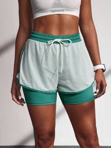 Powerista Women Drawstring Waist Daily Fitness 2 In 1 Shorts Comfy Short Sweater Shorts