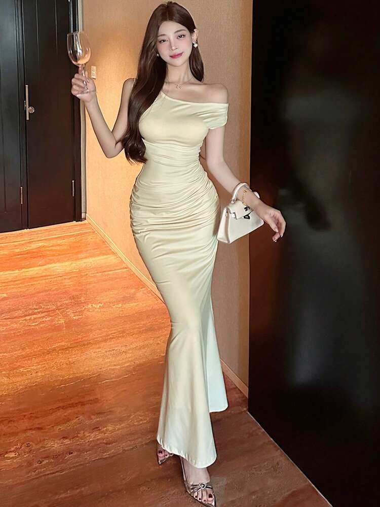 Women 2 Pieces Set Fitted Off-Shoulder Mermaid Evening Top & Skirt, Formal Wedding Party Wear Summer Prom Dress